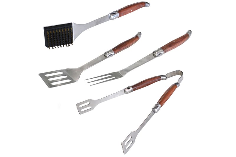 Grillivälineet - 4 osaa - Puu/Hopea - Piha & ulkoaltaat - Grillaus - Grillitarvikkeet - Pihviaterimet