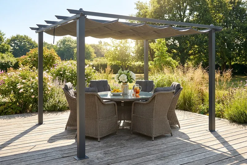 Porto-pergola 3x3 m alumiinia, katto aurinkosuojaksi - Tummanharmaa - Piha & ulkoaltaat - Grillaus - Grillitarvikkeet - Grilliteltta
