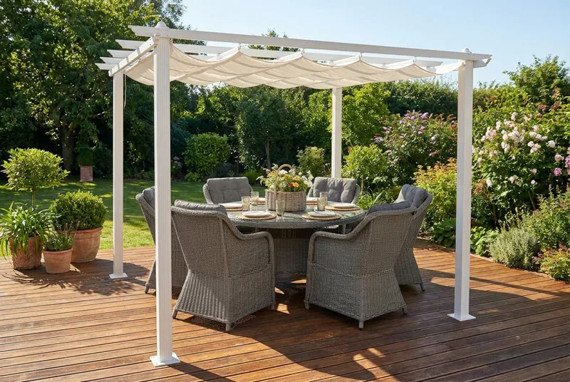 Porto-pergola 3x3 m alumiinia, katto aurinkosuojaksi - Valkoinen - Piha & ulkoaltaat - Grillaus - Grillitarvikkeet - Grilliteltta