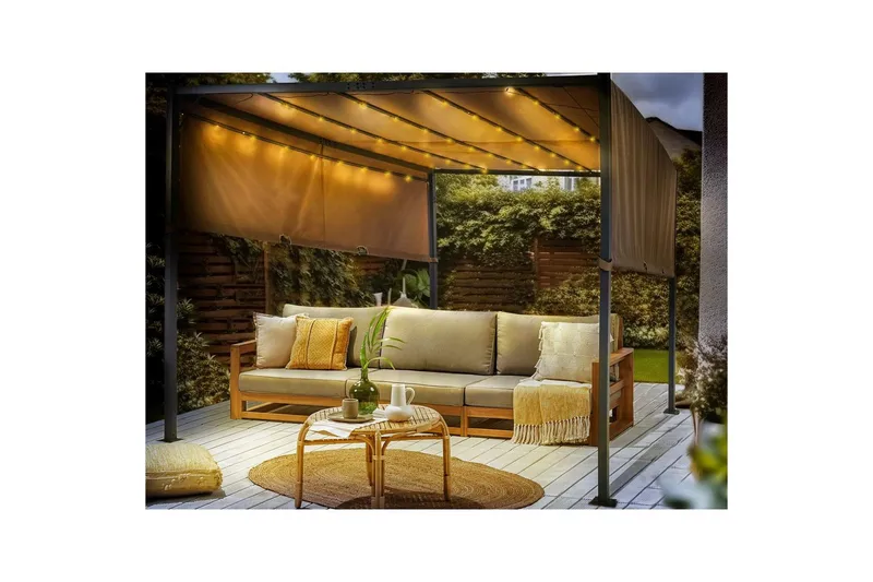 Trädgårdspergola Beliani Parga Beige/svart Brown||Black - Piha & ulkoaltaat - Grillaus - Grillitarvikkeet - Grilliteltta