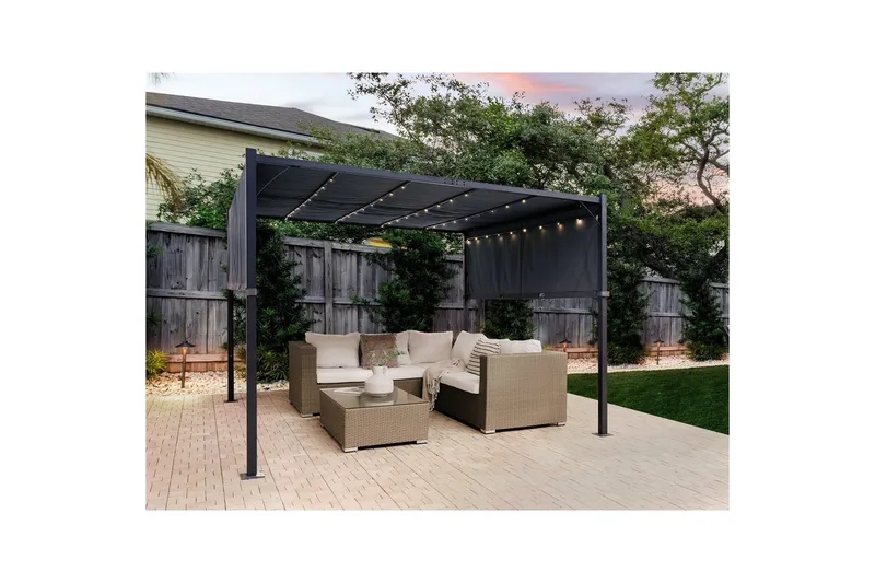 Trädgårdspergola Beliani Parga Beige/svart Grey||Black - Piha & ulkoaltaat - Grillaus - Grillitarvikkeet - Grilliteltta