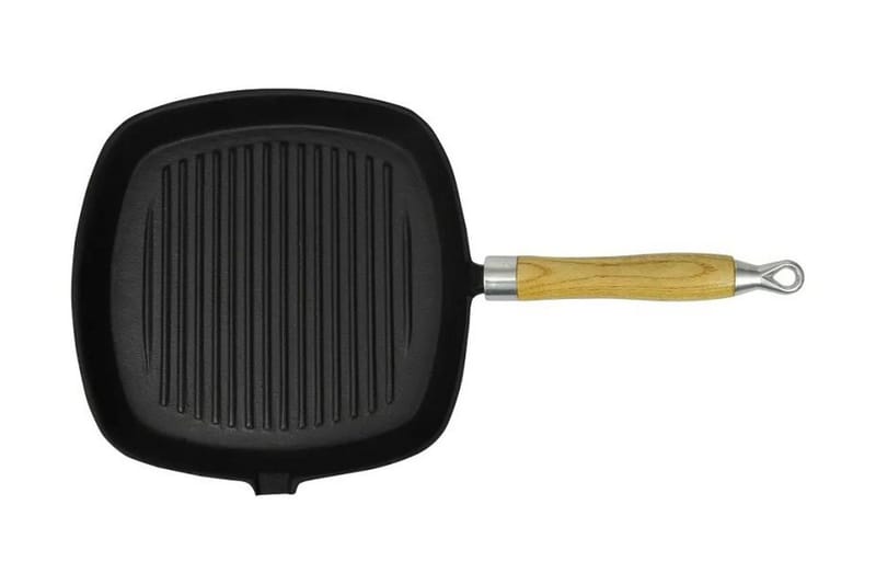 Valurauta grillipannu  puukahvalla 20x20 cm - Piha & ulkoaltaat - Grillaus - Grillitarvikkeet