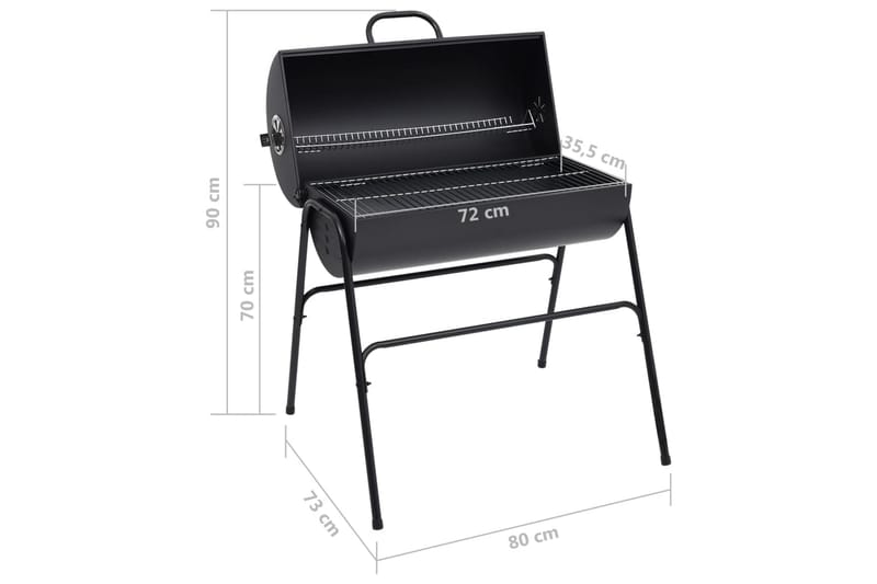 Tynnyrigrilli 2 grilliritilällä musta 80x95x90 cm teräs - Musta - Hiiligrilli - Grillitynnyri