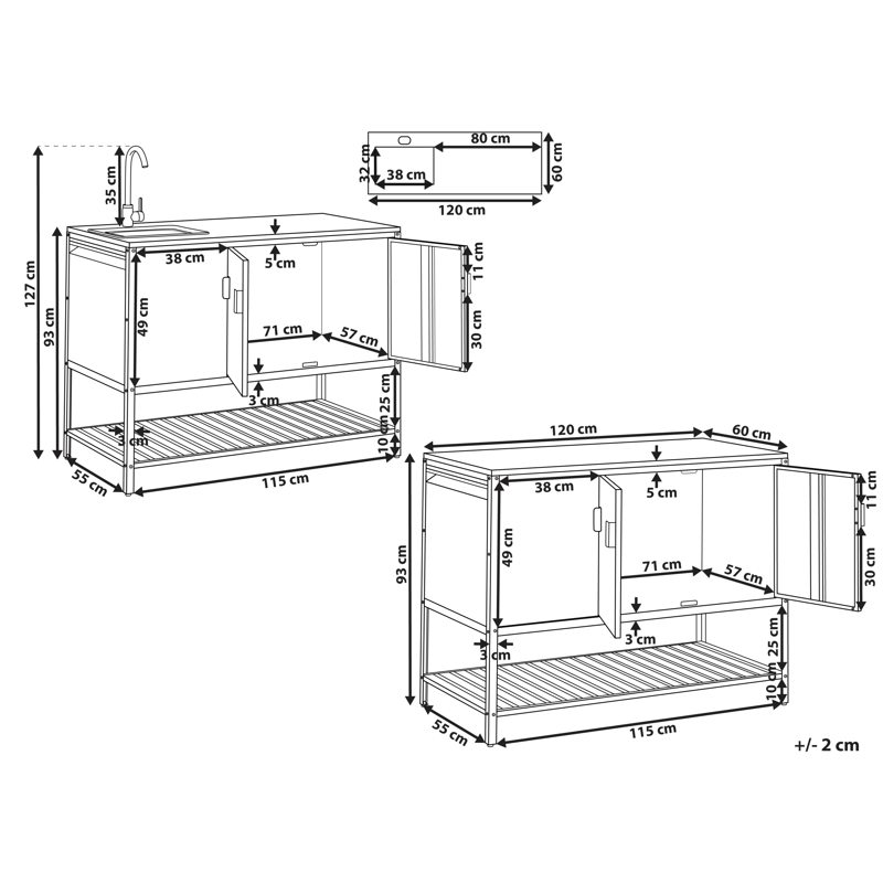 2-osainen ulkokeittiö altaalla Maenza Teräs - Musta - Piha & ulkoaltaat - Grillaus - Ulkokeittiö - Valmis ulkokeittiö