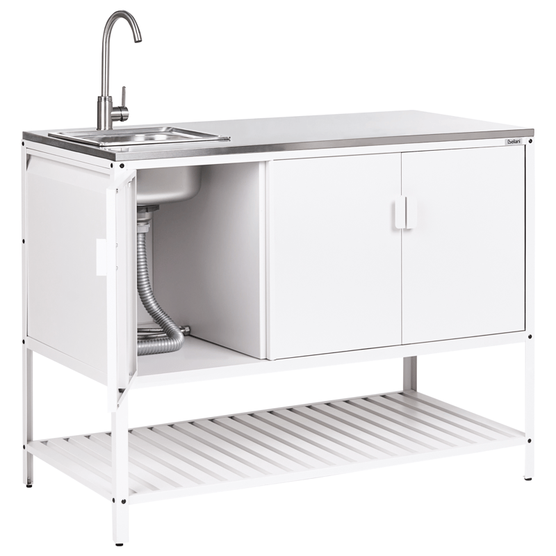 2-osainen ulkokeittiö altaalla Maenza Teräs - Valkoinen/musta - Piha & ulkoaltaat - Grillaus - Ulkokeittiö - Valmis ulkokeittiö