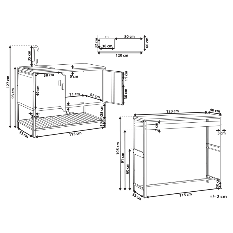 2-osainen ulkokeittiö altaalla Maenza - Valkoinen/musta - Piha & ulkoaltaat - Grillaus - Ulkokeittiö - Valmis ulkokeittiö