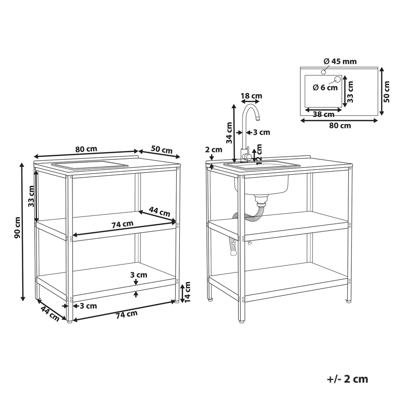 2-osainen ulkokeittiö altaalla Vilama Teräs - Punainen/Hopea - Piha & ulkoaltaat - Grillaus - Ulkokeittiö - Valmis ulkokeittiö