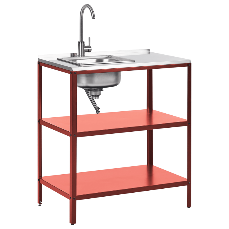 2-osainen ulkokeittiö altaalla Vilama Teräs - Punainen/Hopea - Piha & ulkoaltaat - Grillaus - Ulkokeittiö - Valmis ulkokeittiö