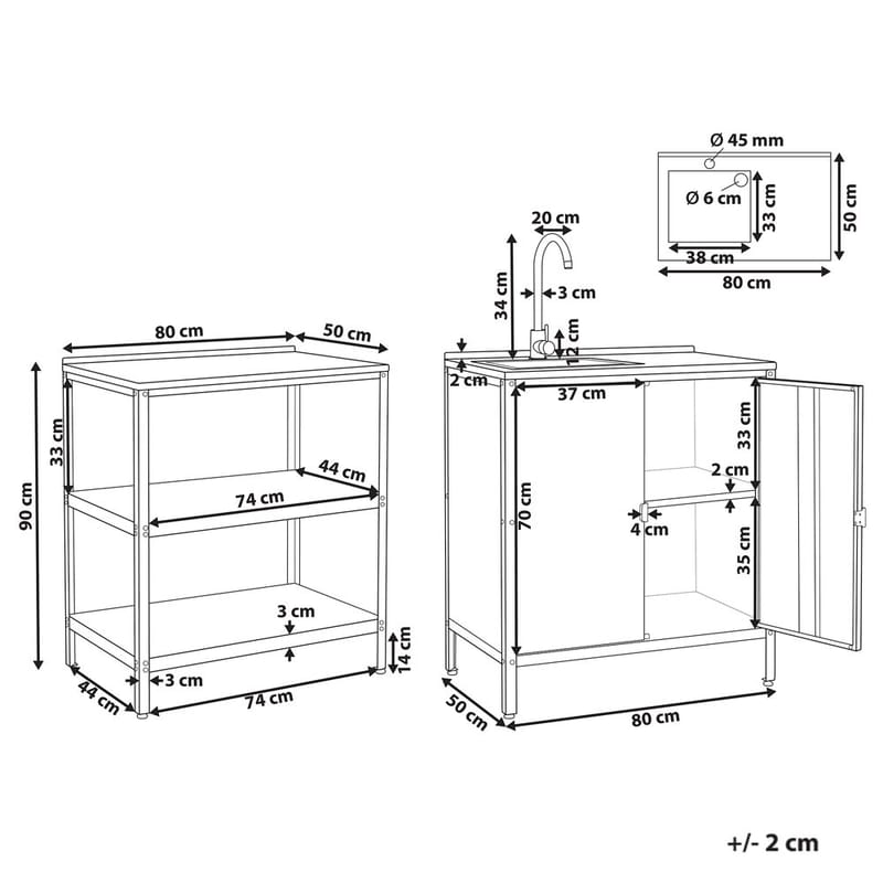 2-osainen ulkokeittiö pesualtaalla, 2 ovea Vilama - Valkoinen, Hopea - Piha & ulkoaltaat - Grillaus - Ulkokeittiö - Valmis ulkokeittiö