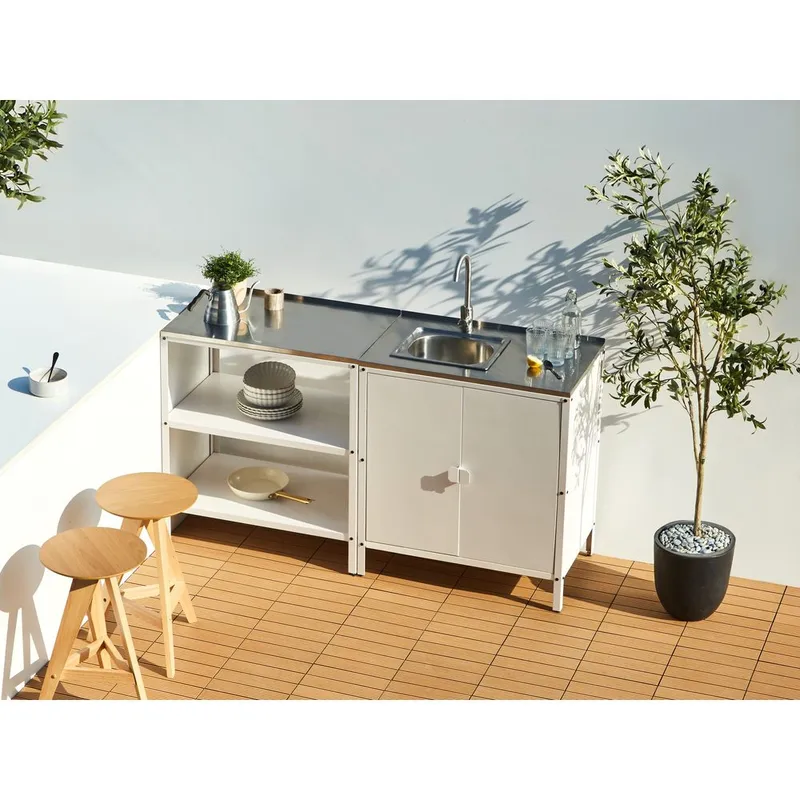 2-osainen ulkokeittiö pesualtaalla, 2 ovea Vilama - Valkoinen, Hopea - Piha & ulkoaltaat - Grillaus - Ulkokeittiö - Valmis ulkokeittiö