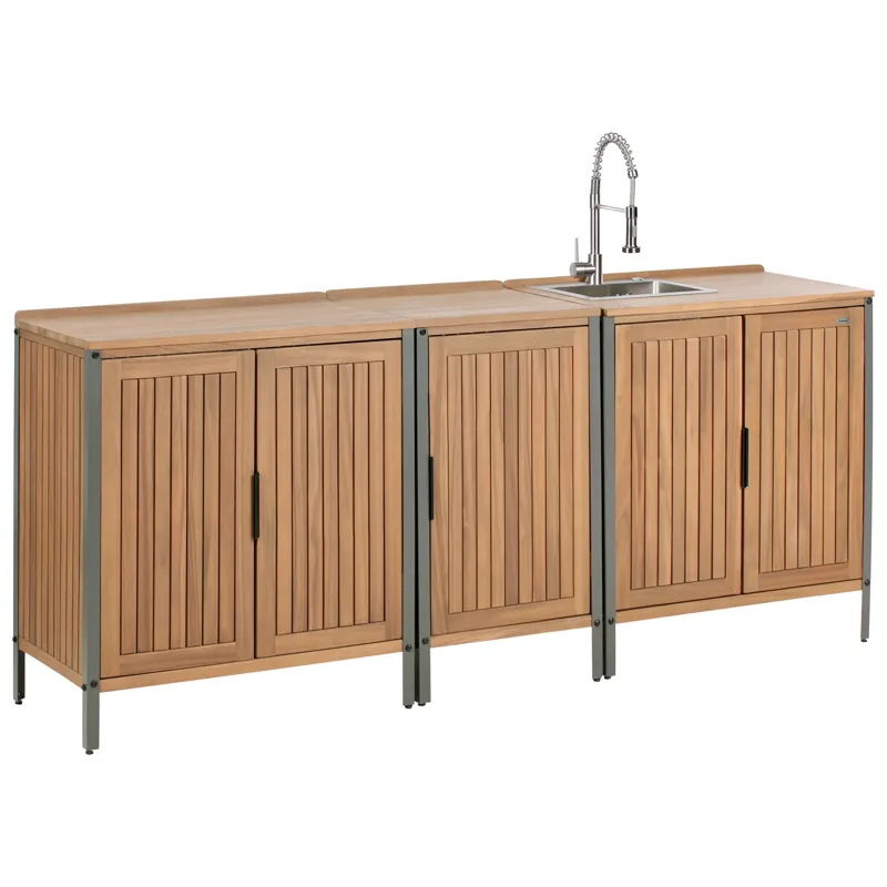 3-osainen ulkokeittiö altaalla Ivrea akaasiapuu, Ruskea/Harmaa/Hopea