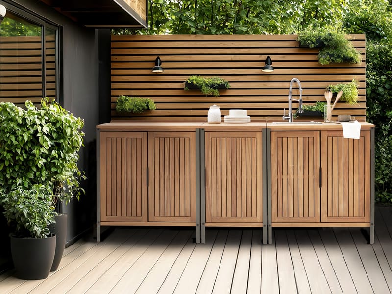 3-osainen ulkokeittiö altaalla Ivrea akaasiapuu - Ruskea/Harmaa/Hopea - Piha & ulkoaltaat - Grillaus - Ulkokeittiö - Valmis ulkokeittiö