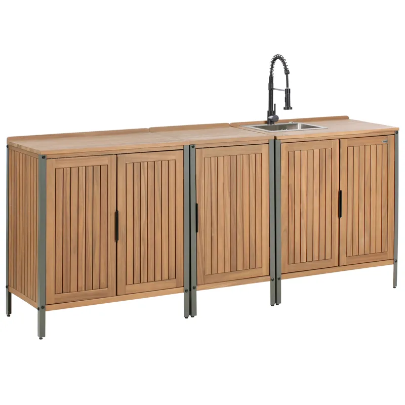 3-osainen ulkokeittiö altaalla Ivrea akaasiapuu, Ruskea/Harmaa/Musta