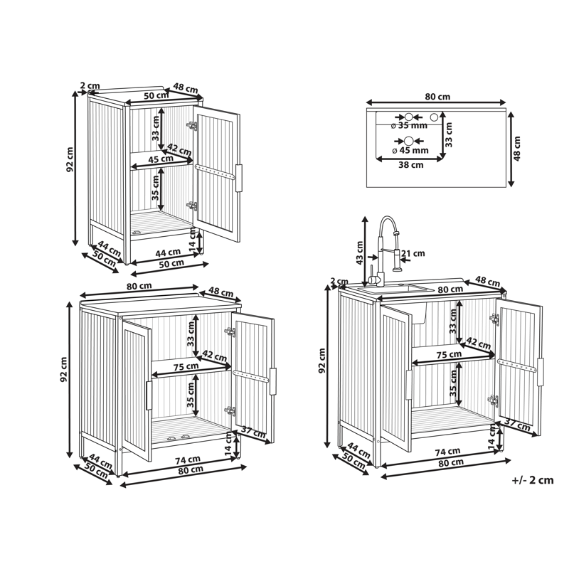 3-osainen ulkokeittiö altaalla Ivrea akaasiapuu - Ruskea/Harmaa/Musta - Piha & ulkoaltaat - Grillaus - Ulkokeittiö - Valmis ulkokeittiö