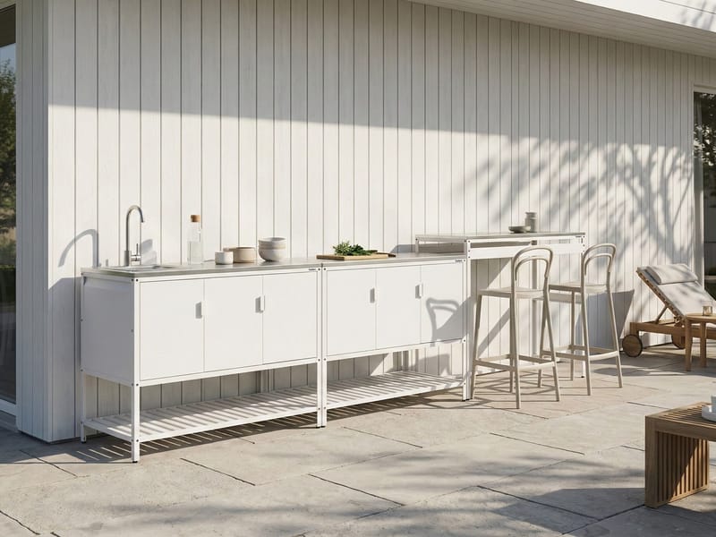3-osainen ulkokeittiö altaalla Maenza Teräs - Valkoinen/musta - Piha & ulkoaltaat - Grillaus - Ulkokeittiö - Valmis ulkokeittiö
