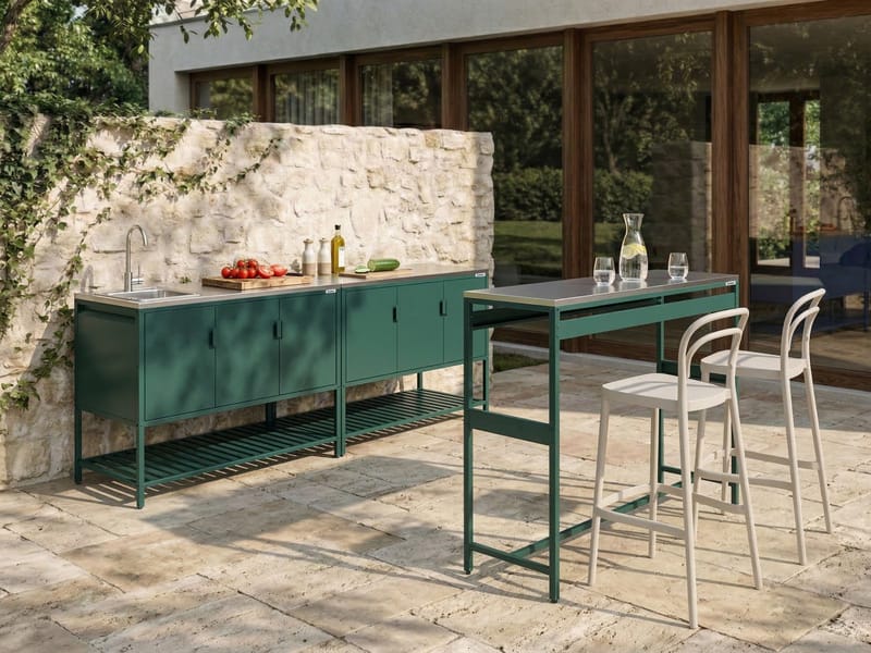 3-osainen ulkokeittiö altaalla Maenza Teräs - Vihreä/musta - Piha & ulkoaltaat - Grillaus - Ulkokeittiö - Valmis ulkokeittiö