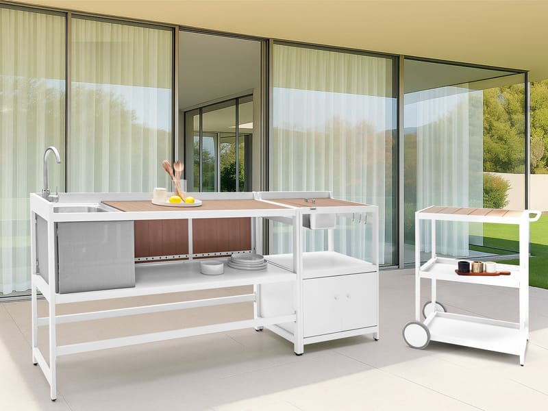 3-osainen ulkokeittiö altaalla Ortisei Alumiini - Valkoinen/Ruskea - Piha & ulkoaltaat - Grillaus - Ulkokeittiö - Valmis ulkokeittiö