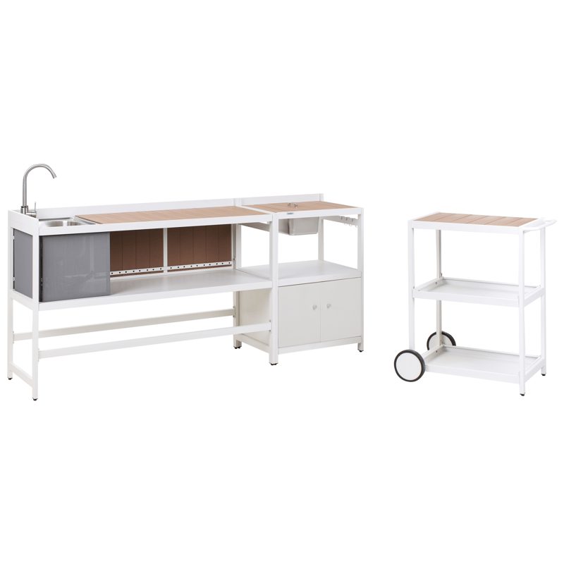 3-osainen ulkokeittiö altaalla Ortisei Alumiini - Valkoinen/Ruskea - Piha & ulkoaltaat - Grillaus - Ulkokeittiö - Valmis ulkokeittiö