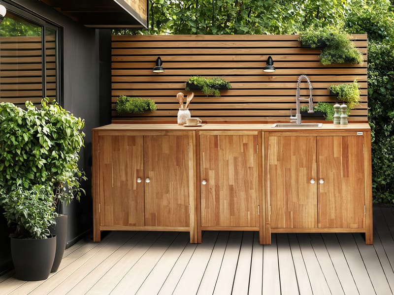 3-osainen ulkokeittiö altaalla Venosa akaasiapuu - Ruskea/Hopea - Piha & ulkoaltaat - Grillaus - Ulkokeittiö - Valmis ulkokeittiö