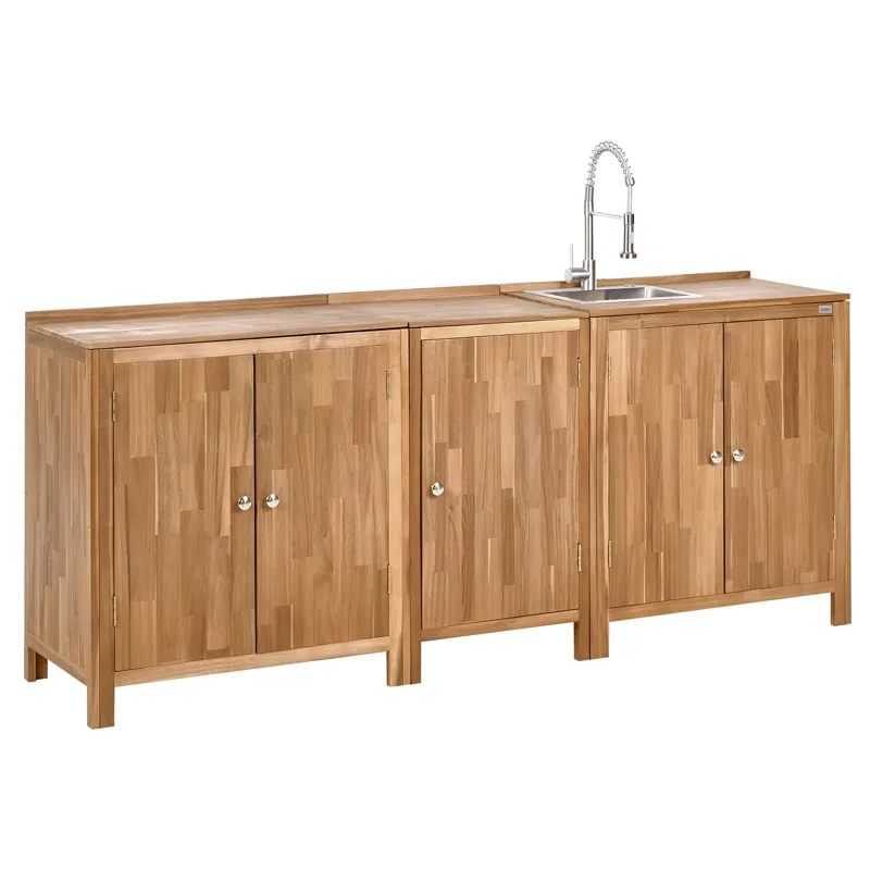 3-osainen ulkokeittiö altaalla Venosa akaasiapuu, Ruskea/Hopea