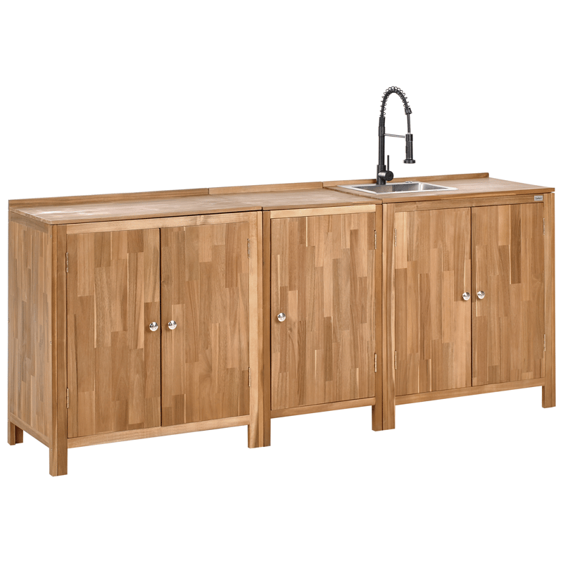 3-osainen ulkokeittiö altaalla Venosa akaasiapuu, Ruskea/Hopea/Musta