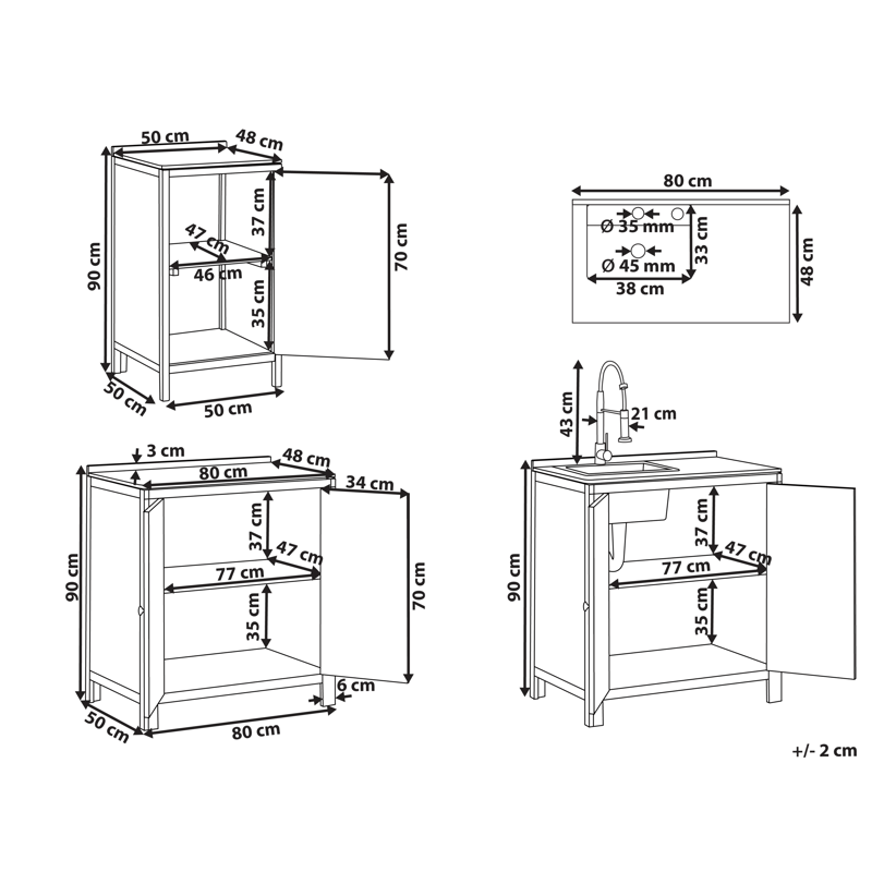 3-osainen ulkokeittiö altaalla Venosa akaasiapuu - Ruskea/Hopea/Musta - Piha & ulkoaltaat - Grillaus - Ulkokeittiö - Valmis ulkokeittiö