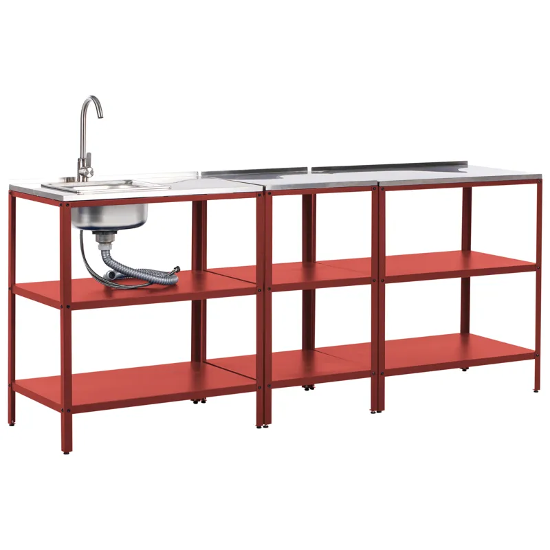 3-osainen ulkokeittiö altaalla Vilama Teräs, Punainen/Hopea