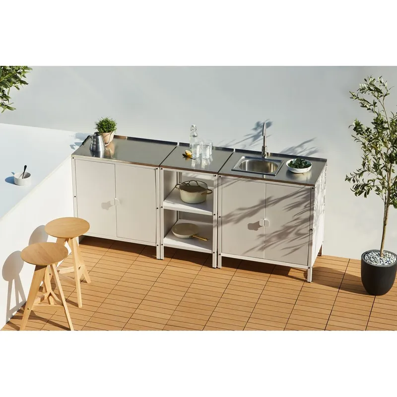 3-osainen ulkokeittiö pesualtaalla 4 ovella Vilama - Valkoinen, Hopea - Piha & ulkoaltaat - Grillaus - Ulkokeittiö - Valmis ulkokeittiö