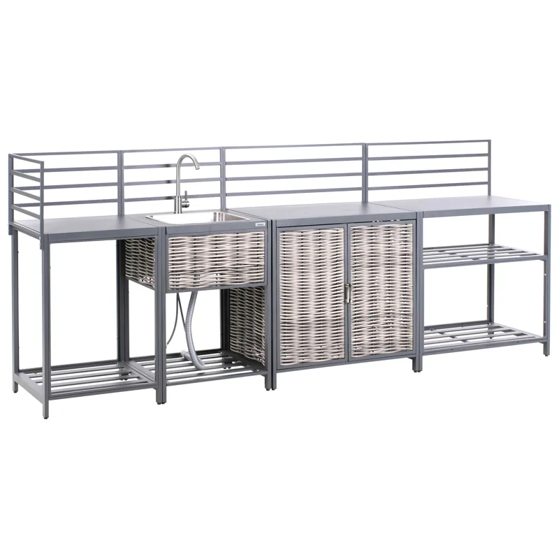 4-osainen ulkokeittiö altaalla Mirador polyrottinki, Harmaa/Beige