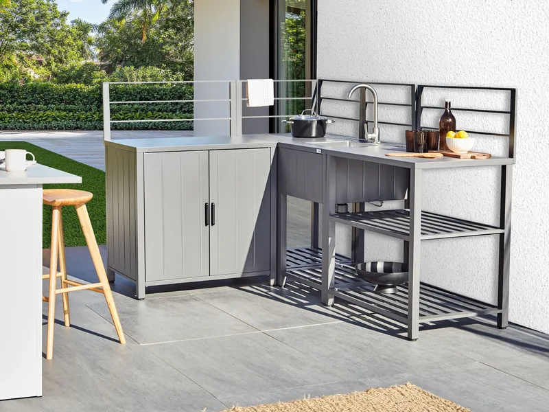4-osainen ulkokeittiö altaalla Viggiano - Harmaa - Piha & ulkoaltaat - Grillaus - Ulkokeittiö - Valmis ulkokeittiö