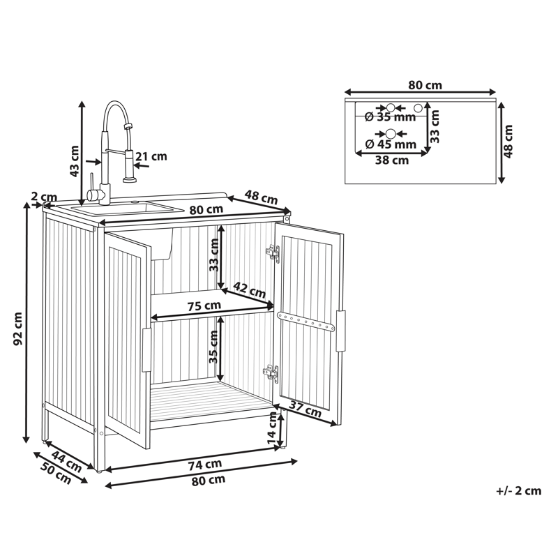 Keittiökaappi altaalla ulkokäyttöön Ivrea akaasiapuu - Ruskea/Harmaa/Musta - Piha & ulkoaltaat - Grillaus - Ulkokeittiö - Valmis ulkokeittiö