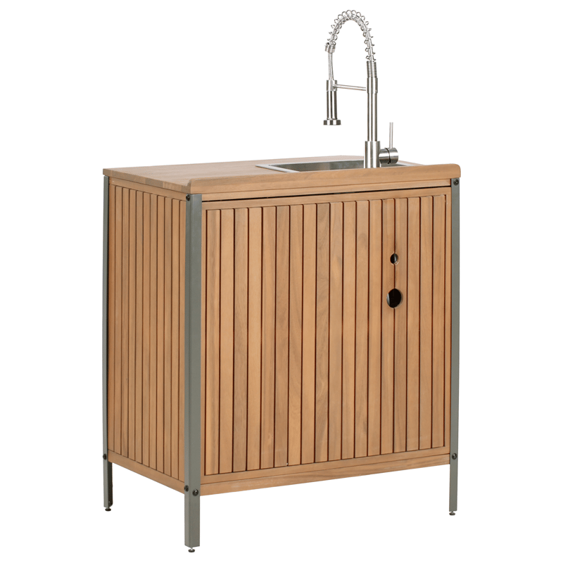 Keittiökaappi altaalla ulkokäyttöön Ivrea akaasiapuu - Ruskea/hopea/harmaa - Piha & ulkoaltaat - Grillaus - Ulkokeittiö - Valmis ulkokeittiö