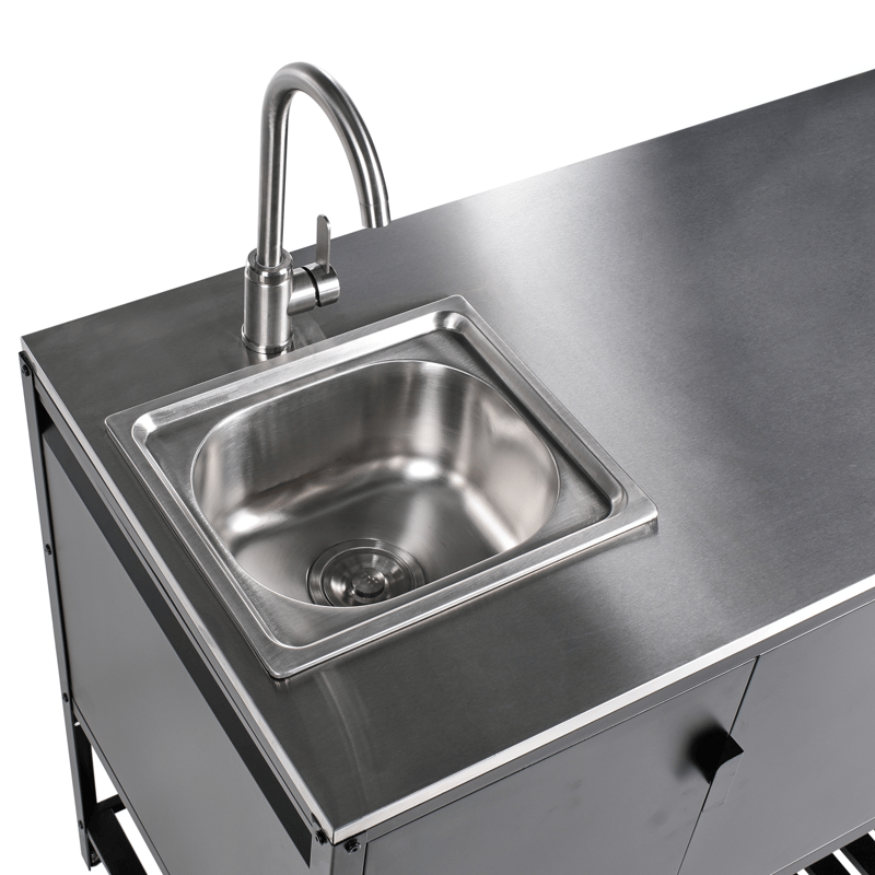 Keittiökaappi altaalla ulkokäyttöön Maenza Teräs - Musta - Piha & ulkoaltaat - Grillaus - Ulkokeittiö - Valmis ulkokeittiö