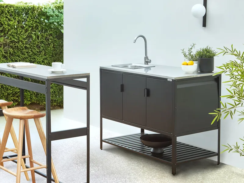 Keittiökaappi altaalla ulkokäyttöön Maenza Teräs - Musta - Piha & ulkoaltaat - Grillaus - Ulkokeittiö - Valmis ulkokeittiö