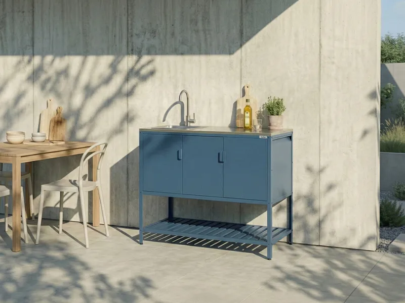 Keittiökaappi altaalla ulkokäyttöön Maenza Teräs - Sininen/Hopea - Piha & ulkoaltaat - Grillaus - Ulkokeittiö - Valmis ulkokeittiö