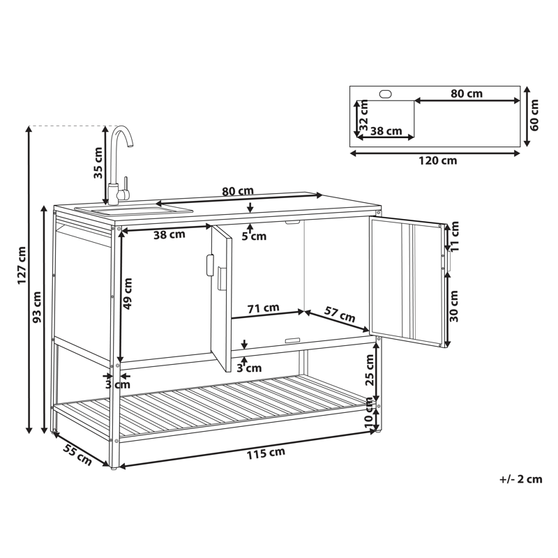 Keittiökaappi altaalla ulkokäyttöön Maenza Teräs - Sininen/Hopea - Piha & ulkoaltaat - Grillaus - Ulkokeittiö - Valmis ulkokeittiö