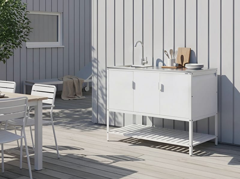 Keittiökaappi altaalla ulkokäyttöön Maenza Teräs - Valkoinen/musta - Piha & ulkoaltaat - Grillaus - Ulkokeittiö - Valmis ulkokeittiö