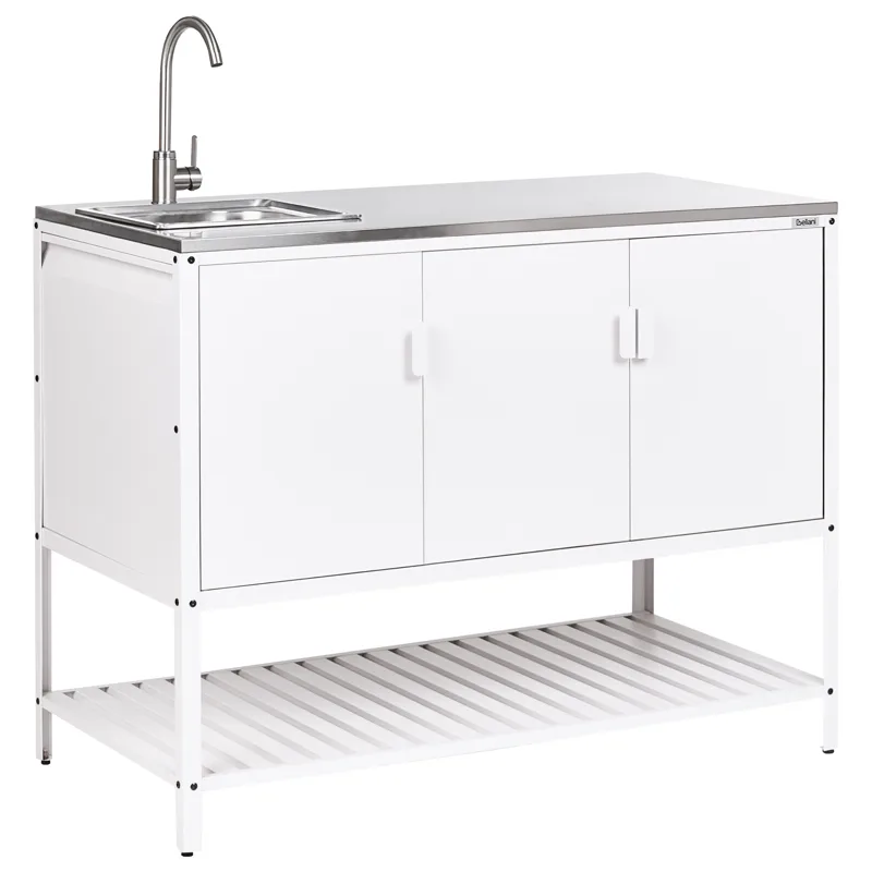 Keittiökaappi altaalla ulkokäyttöön Maenza Teräs, Valkoinen/musta