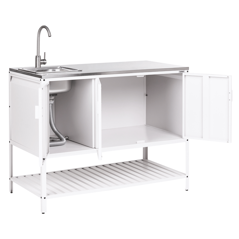 Keittiökaappi altaalla ulkokäyttöön Maenza Teräs - Valkoinen/musta - Piha & ulkoaltaat - Grillaus - Ulkokeittiö - Valmis ulkokeittiö