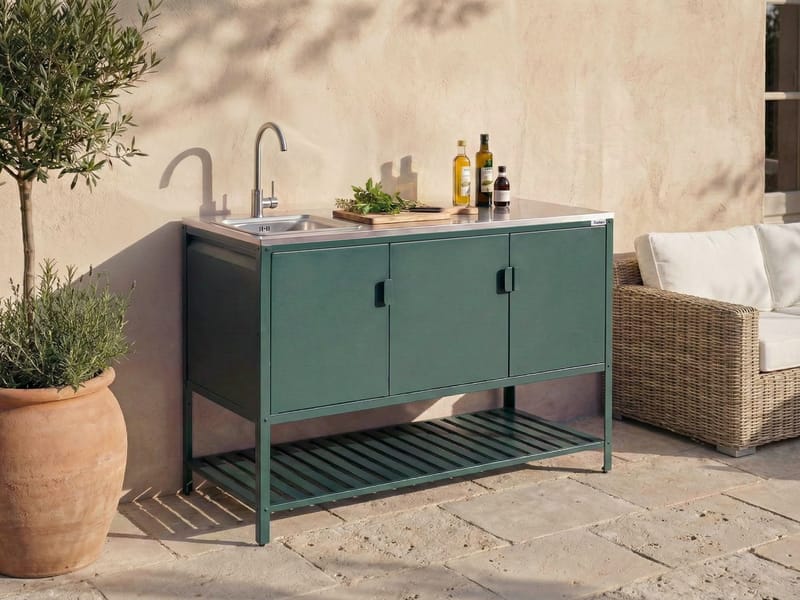 Keittiökaappi altaalla ulkokäyttöön Maenza Teräs - Vihreä/musta - Piha & ulkoaltaat - Grillaus - Ulkokeittiö - Valmis ulkokeittiö