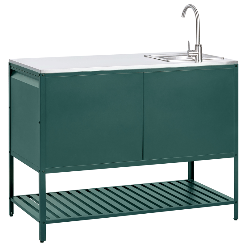 Keittiökaappi altaalla ulkokäyttöön Maenza Teräs - Vihreä/musta - Piha & ulkoaltaat - Grillaus - Ulkokeittiö - Valmis ulkokeittiö