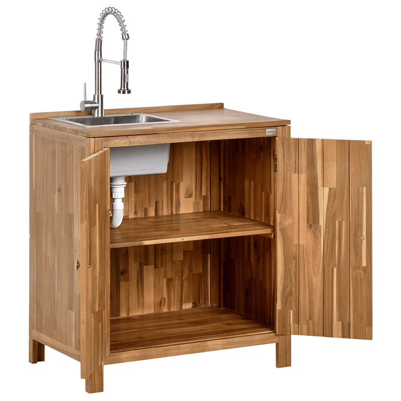 Keittiökaappi altaalla ulkokäyttöön Venosa akaasiapuu - Ruskea/Hopea - Piha & ulkoaltaat - Grillaus - Ulkokeittiö - Valmis ulkokeittiö