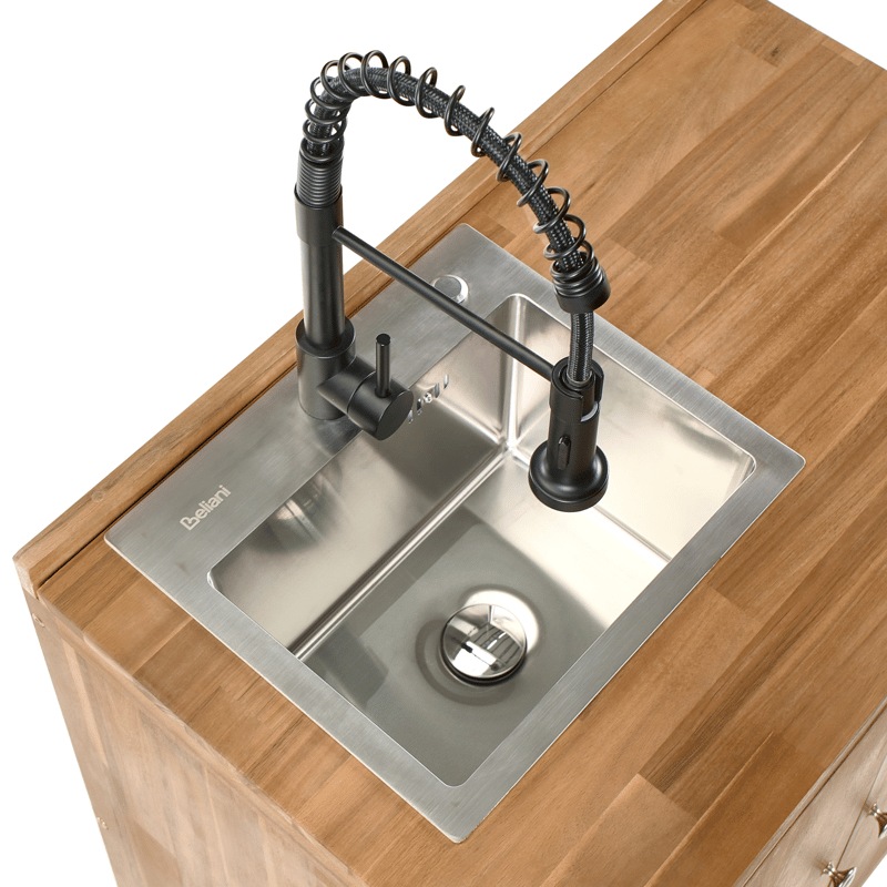 Keittiökaappi altaalla ulkokäyttöön Venosa akaasiapuu - Ruskea/Hopea/Musta - Piha & ulkoaltaat - Grillaus - Ulkokeittiö - Valmis ulkokeittiö