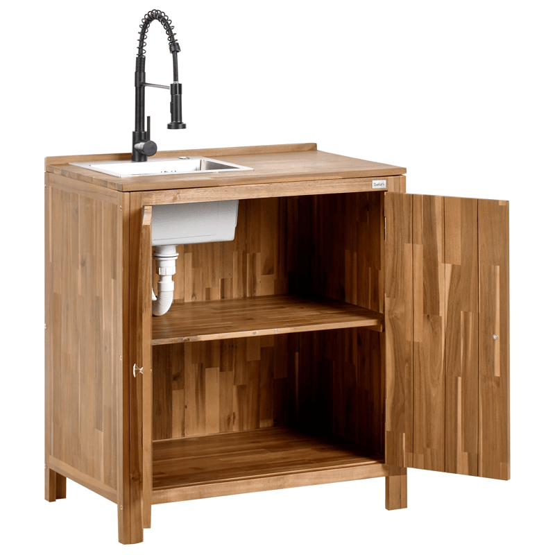 Keittiökaappi altaalla ulkokäyttöön Venosa akaasiapuu - Ruskea/Hopea/Musta - Piha & ulkoaltaat - Grillaus - Ulkokeittiö - Valmis ulkokeittiö