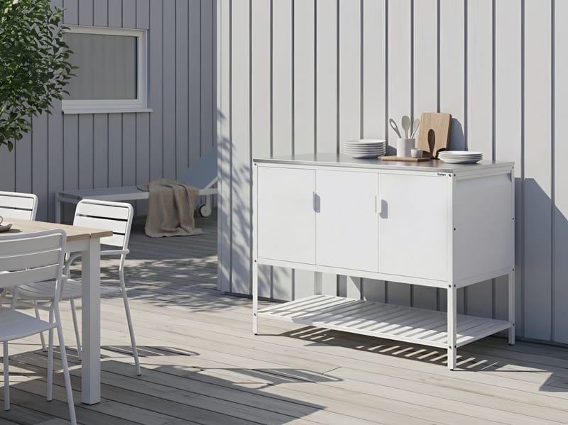 Keittiökaappi ulkokäyttöön Maenza - Valkoinen/hopea - Piha & ulkoaltaat - Grillaus - Ulkokeittiö - Valmis ulkokeittiö