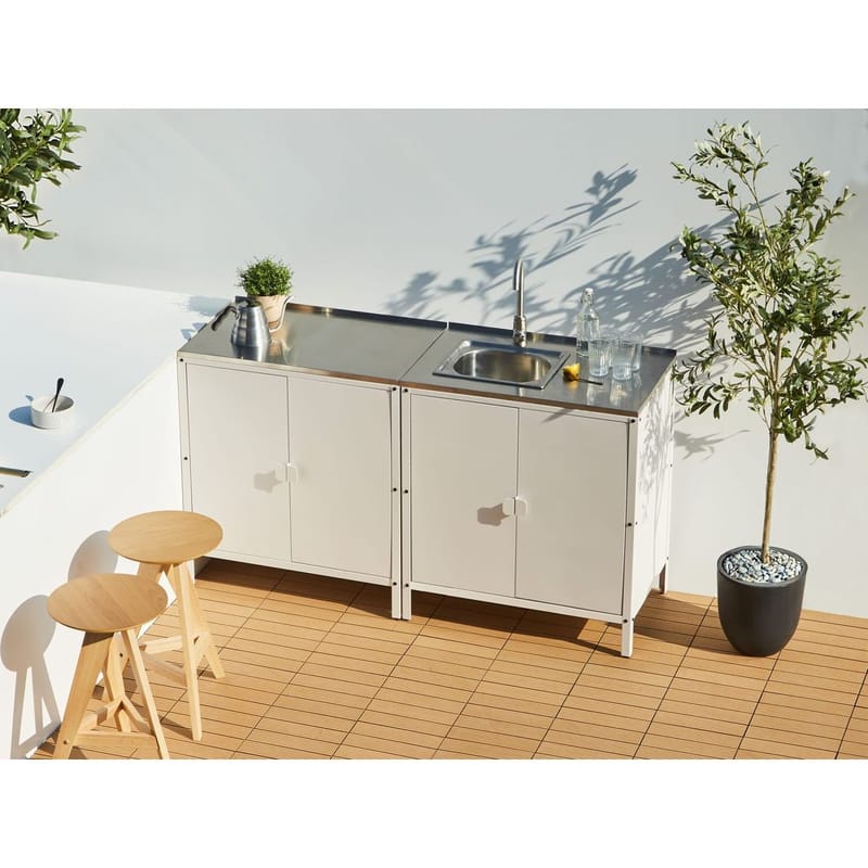 Keittiökaappi Vilama - Valkoinen, Hopea - Piha & ulkoaltaat - Grillaus - Ulkokeittiö - Valmis ulkokeittiö