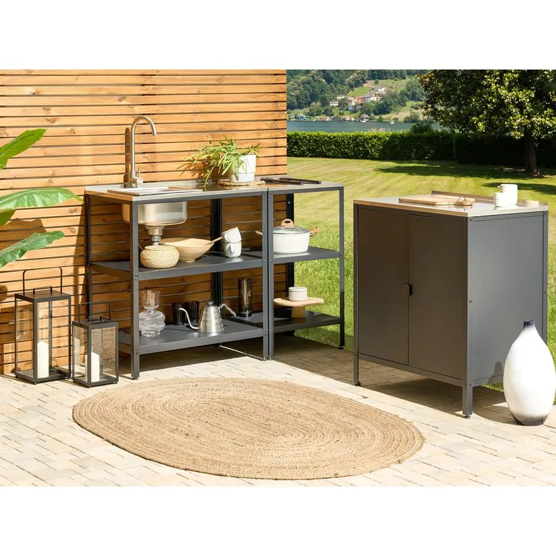 Keittiösaareke, jossa on pesuallas Vilama - Musta, Hopea - Piha & ulkoaltaat - Grillaus - Ulkokeittiö - Valmis ulkokeittiö