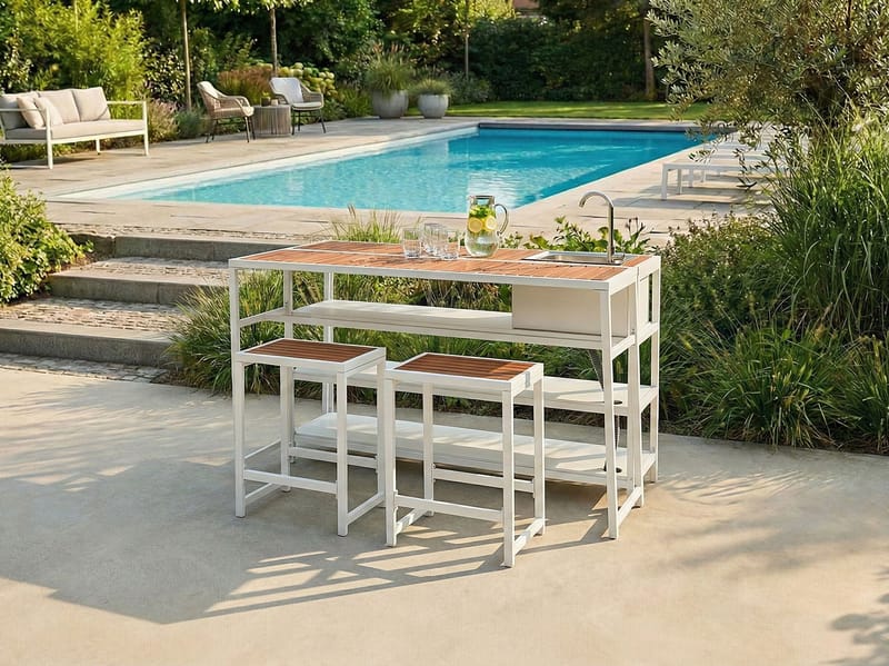 Keittiösaareke altaalla ulkokäyttöön Avetrana - Valkoinen/Ruskea - Piha & ulkoaltaat - Grillaus - Ulkokeittiö - Valmis ulkokeittiö