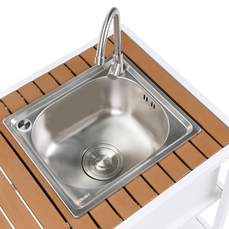 Keittiösaareke altaalla ulkokäyttöön Avetrana - Valkoinen/Ruskea - Piha & ulkoaltaat - Grillaus - Ulkokeittiö - Valmis ulkokeittiö