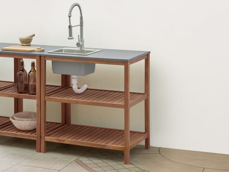 Keittiösaareke altaalla ulkokäyttöön Brucoli akaasiapuu - Ruskea/Harmaa/Hopea - Piha & ulkoaltaat - Grillaus - Ulkokeittiö - Valmis ulkokeittiö